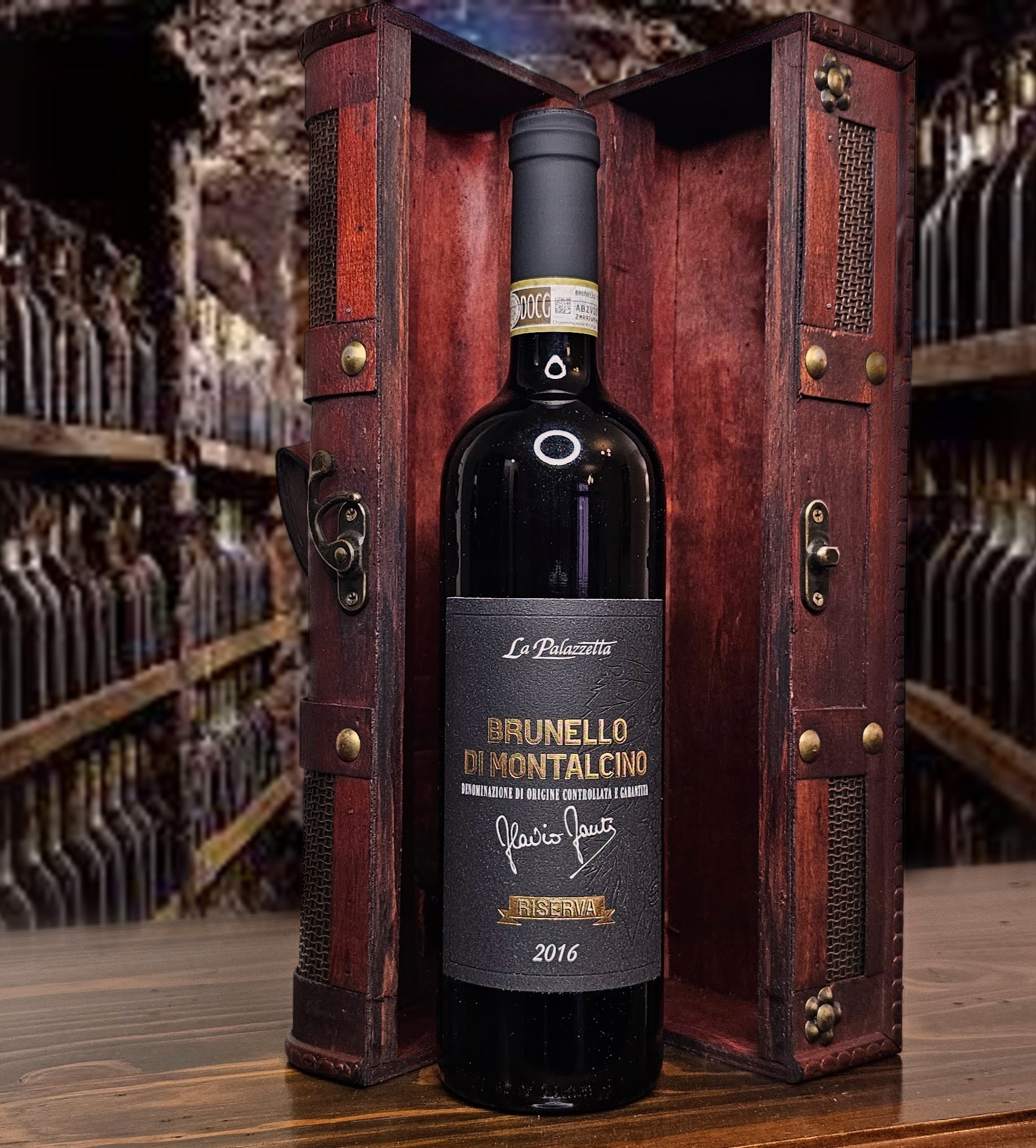 La Palazzetta Brunello di Montalcino 2018 Riserva with unique wooden gift box